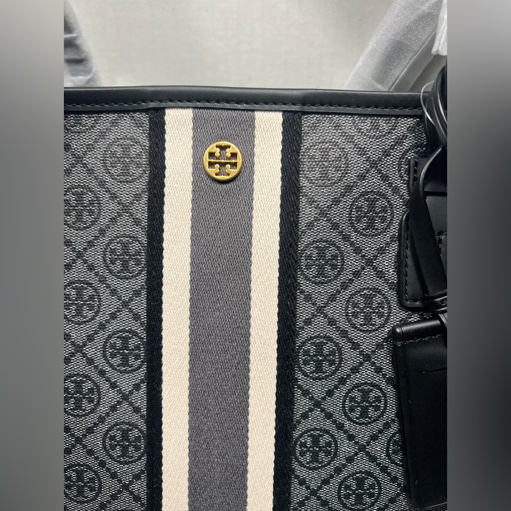 Tory Burch T Monogram Coated Canvas Tote Bag In Black MSRP $328 - Picture 3 of 7